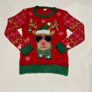 Ugly Christmas Holiday Time Reindeer Glasses Sweater M